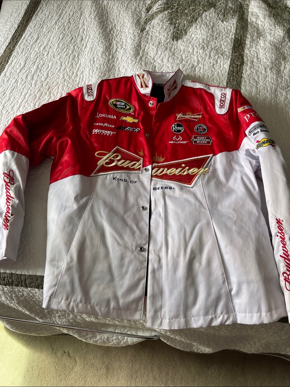 Nascar Red and White Kids' Racing Jean Jacket - Budweiser Patch